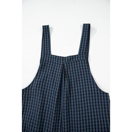 Sail Blue Plaid Print Buttoned Pocketed High Waist Overall