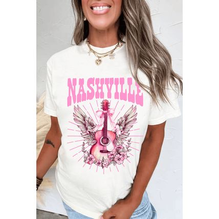 White NASHVILLE Guitar Graphic Music Festival T Shirt