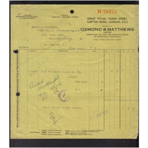 OSMOND & MATTHEWS LTD,CURTAIN RD,LONDON, 22JUL1939