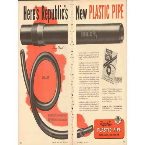 republic steel corporation 1953 new plastic flexible pipe vintage ad