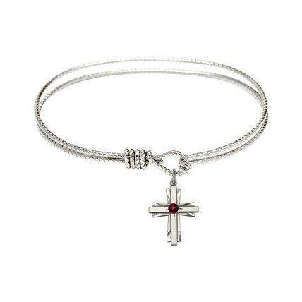 Cross Bangle, Sterling Silver, Garnet, January Birthstone, Bracelet