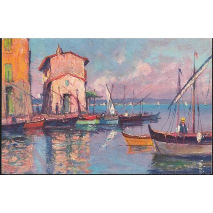 Martigues, France - Quais - Swiss art postcard - Berthelot stamp, 1927 pmk
