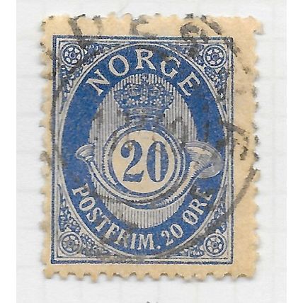 NORWAY 1893 CLASSIC POSTHORN SERIF 20ore ULTRAMARINE USED