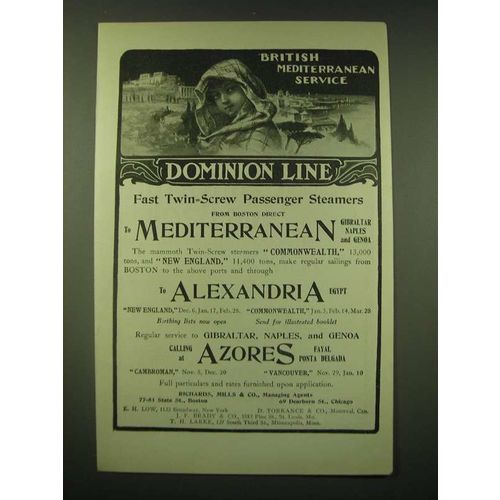 1902 Dominion Line Ad - British Mediterranean service