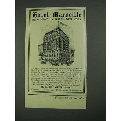 1908 Hotel Marseille Ad - Broadway New York