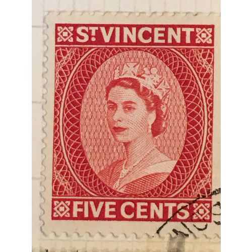 St Vincent Queen Elizabeth II 1955 5c Scarlet Used SG 193 Sc 190 stamp Postage