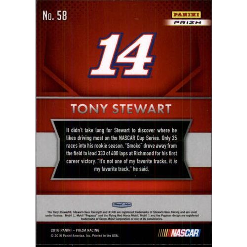 2016 Panini Prizm Racing Tony Stewart RED White & Blue Prizm #58