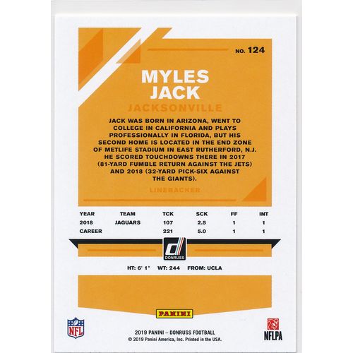 2019 Donruss Football Base 124 Myles Jack Jacksonville Jaguars