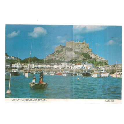 GOREY HARBOUR, JERSEY.. used vintage postcard by A C Gallie 1975 postmark =