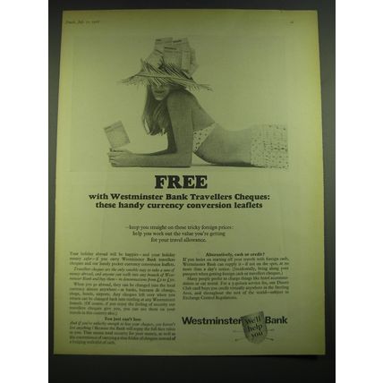 1968 Westminster Bank Ad - Free with Westminster Bank travellers cheques