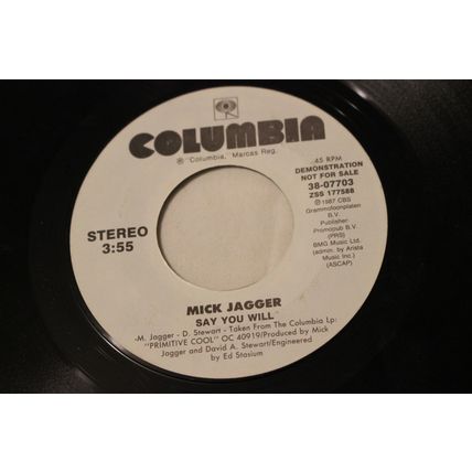 Mick Jagger 45 Promo-SAY YOU WILL STEREO