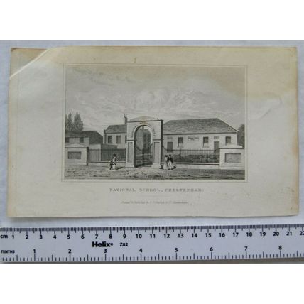 Vintage engraving: National School, Cheltenham
