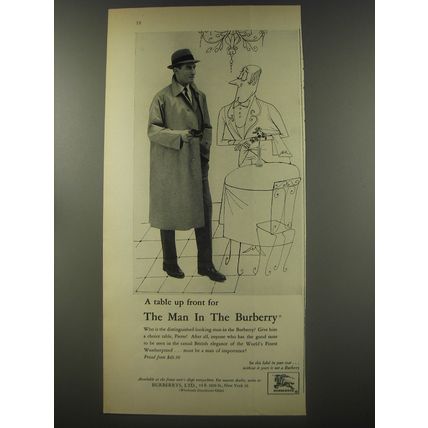 1956 Burberry Coat Ad - A table up front for The Man in The Burberry
