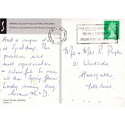Flower Parade Spalding Lincolnshire postcard posted 1986 creased