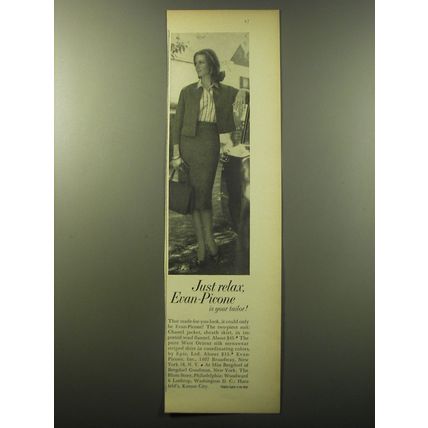 1960 Evan-Picone Jacket, skirt and shirt Ad - Just relax