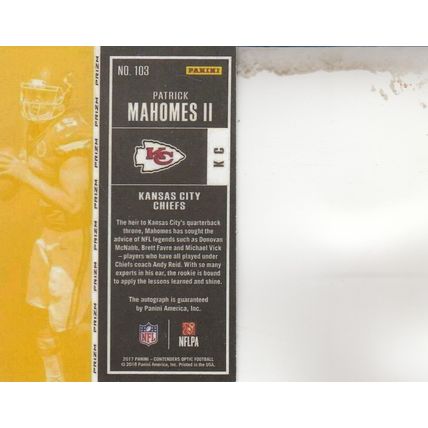 PATRICK MAHOMES II ROOKIE 2017 AUTOGRAPHED KANSAS CITY CHIEFS SB CHAMPION MVP QB
