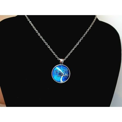 Beautiful Tree Stormy Skies Glass Cabochon Pendant Silver Necklace Gift
