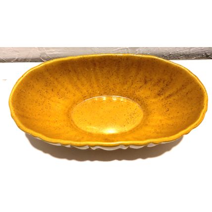 Haeger Pottery MCM Oval 12" Planter Yellow Speckled Ribbed Sides 4020C USA Fall