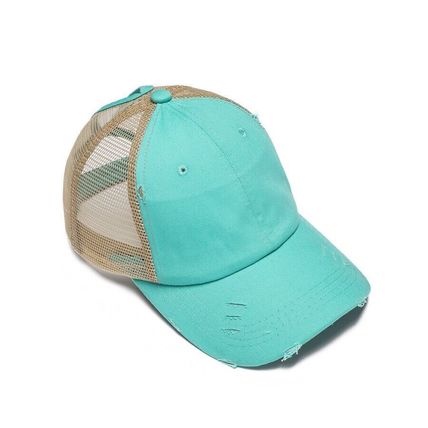 Women Distressed Baseball Cap Mesh Ponytail Hat High Messy Ponycap Trucker Hats