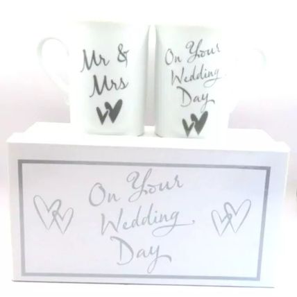On Your Wedding Day Mugs Fine China Ceramic Boxed Set of Two Gift Tableware