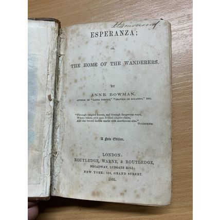 RARE* 1865 ANNE BOWMAN "ESPERANZA" FICTION SMALL LEATHER ANTIQUE BOOK (P3)