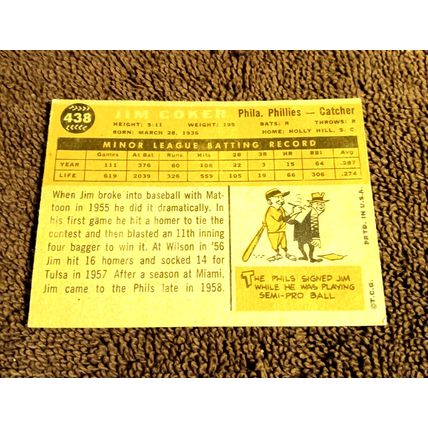 1960 Topps # 438 Jim Coker Catcher 6.0 EX/MT Or Better Shape Light Creases