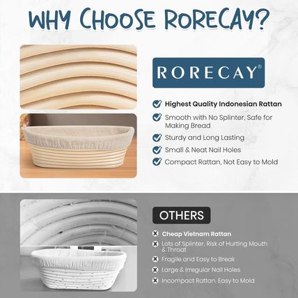RORECAY Bread Banneton Proofing Basket Set, 9 Inch round & 10 Inch Oval Cane Sou