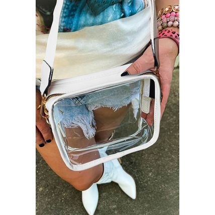 White Clear PVC Leather Strap Crossbody Bag