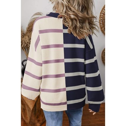 Blue Stripe Colorblock Oversized Sweater