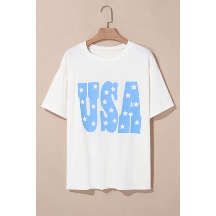 Sky Blue USA Graphic Crewneck Plus Size Patriotic Tee