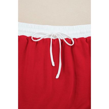 Fiery Red Varsity Stripe Detail Drop Shoulder Pullover Mini Skirt Set