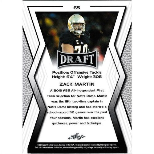 2014 Leaf Draft 65 Zack Martin Dallas Cowboys
