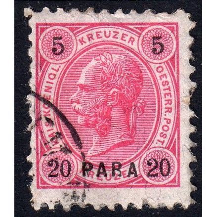 1890 AUSTRO-HUNGARY Sg29 20pa on 5k CARMINE USED (B37)