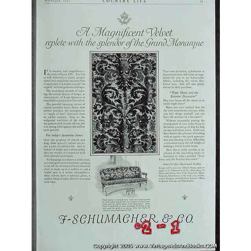 f schumacher company 1925 louis quatorze velvet fabrics vintage ad