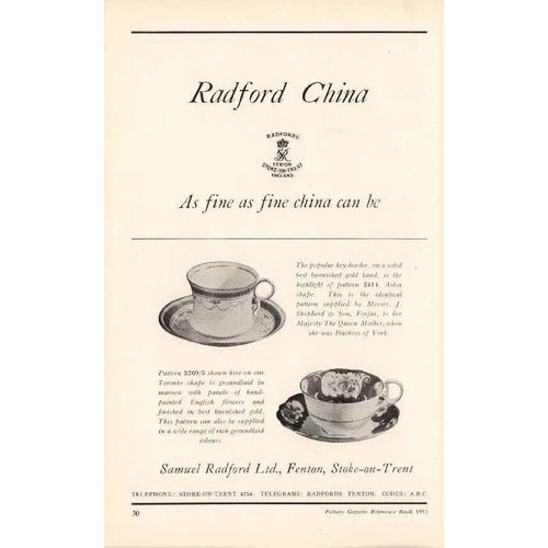 samuel radford ltd 1953 fine china astra 3414 3296 pottery vintage ad