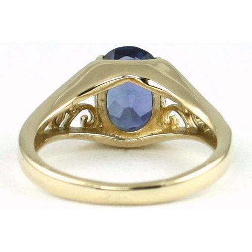 Created Blue Sapphire, 10KY Gold Ring, R005