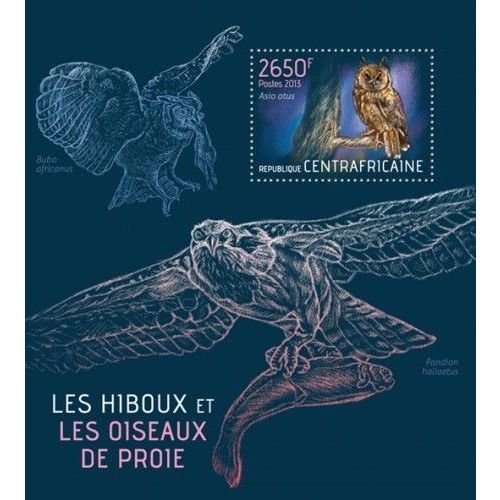 CENTRAL AFRICA 2013 SHEET MNH OWLS BIRDS PREY WILDLIFE HIBOUX OISEAUX 2A