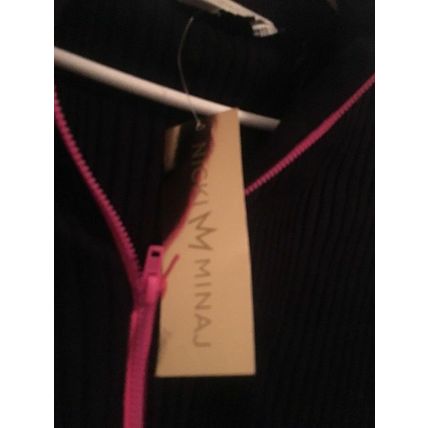 Nicki Minaj Women's Juniors Black & Pink Zip Up Sweater Jacket Cropped Size XL