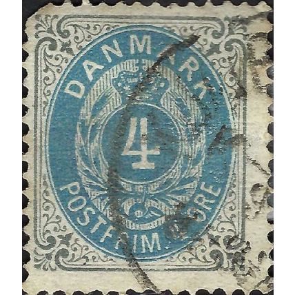 DENMARK, Oval with crown, grey & blue 1870, 4ore, #2