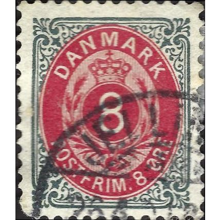 DENMARK, Oval with crown, grey & red 1902, 8ore, #2