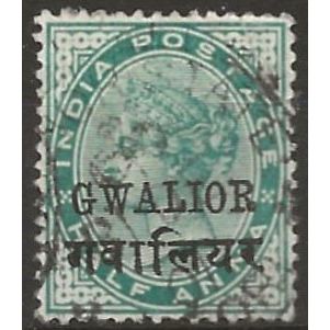 Gwalior (ICS) 1889 SG16 1/2a Blue-Green Fine Used . .