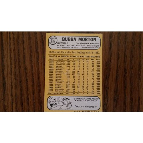 1968 Topps Card # 216 Bubba Morton Very Good (3) California Angels