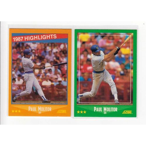 Two 1988 Score baseball 2 Paul Molitor cards #340 & Highlights #660- NM- Brewers