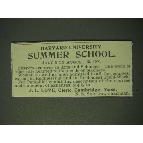 1900 Harvard University Ad - Summer School July 5 to August 15