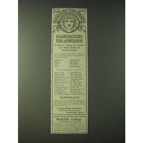 1900 Harvard University and Radcliffe College Ad - Examinations for Admission