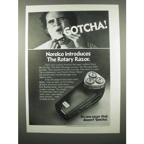 1975 Norelco Rotary Razor Electric Shaver Ad - Gotcha!