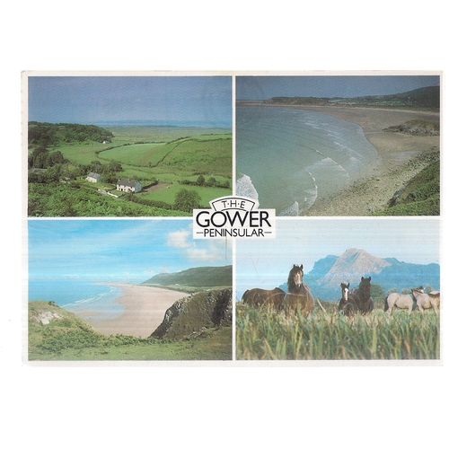 THE GOWER PENINSULAR, WALES, multiview , used vintage postcard 1976 postmark. =