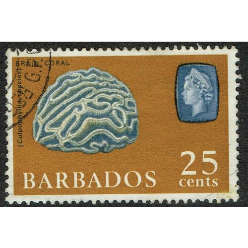 Barbados 1966 Marine Life 25c Ultramarine and Yellow Ochre wmk Sideways SG351 FU