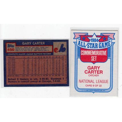 TWO 1984 Topps Gary Carter cards #450 & #9 All Star Insert