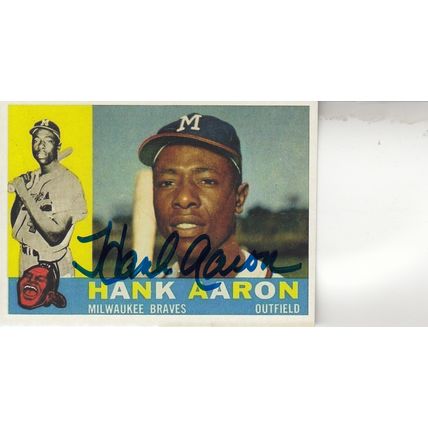 HANK AARON 1960 AUTOGRAPHED MILWAUKEE BRAVES HOF WORLD CHAMPION OUTFIELDER CARD